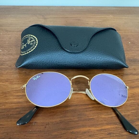 Ray-Ban Round Metal Sunglasses Purple Lenses Gold Frame - Picture 2 of 6